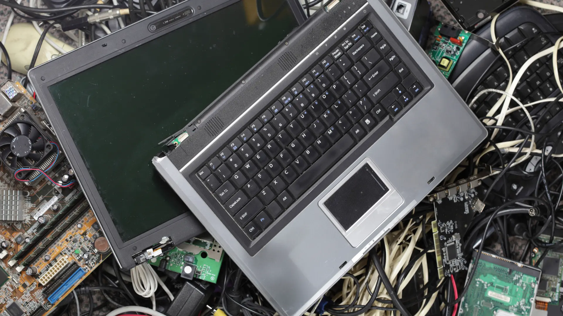 Laptop computers and IT equipment prepared for recycling by Brackley Recycling
