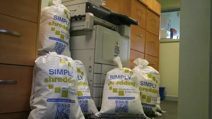 Simply Shredding secure document collection bags ready for collection